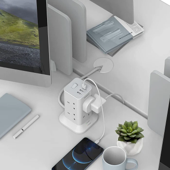 Tessan 2m Power Tower 8 AC Outlets, 3 USB (UK Plug)