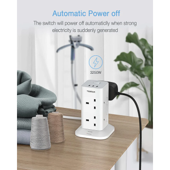 Tessan 2m Power Tower 8 AC Outlets, 3 USB (UK Plug)