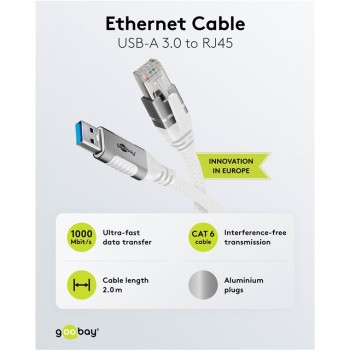 Goobay USB-A 3.0 to RJ45 Ethernet Cable 2m