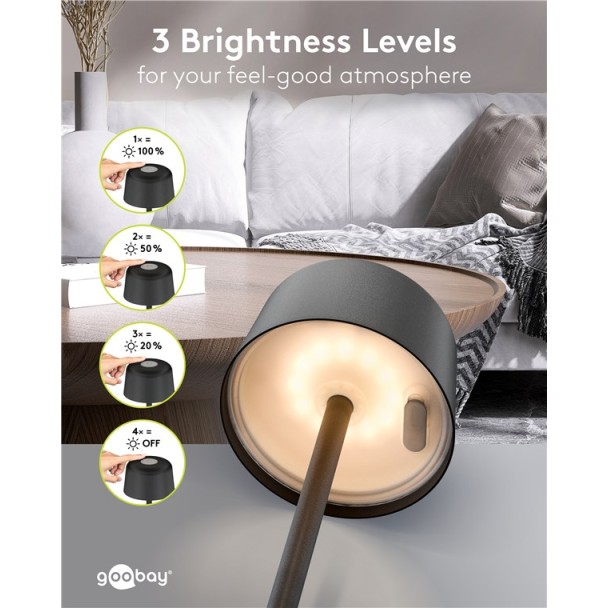 Goobay Wireless LED Table Lamp, Size S, 25 cm, black
