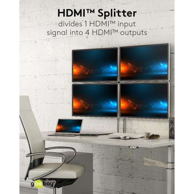 Goobay 1 to 4 HDMI Splitter 4K 30Hz Black