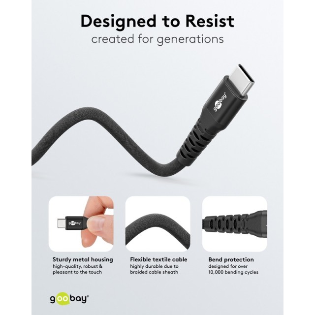 Goobay USB-C 3m Textile Cable Black
