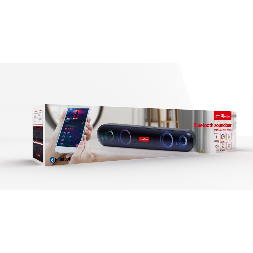Gembird Bluetooth Soundbar with LED Lights Black
