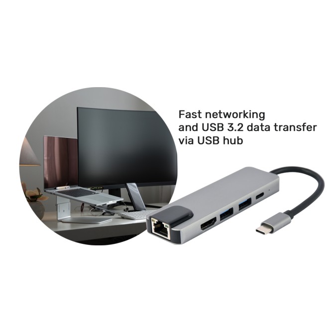 Cablexpert USB Type-C 5-in-1 Multiport Adapter (Hub + HDMI + PD + LAN)