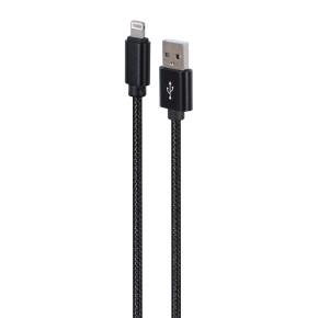 Cablexpert Cotton Braided 8-Pin Charging Cable 1.8m Black