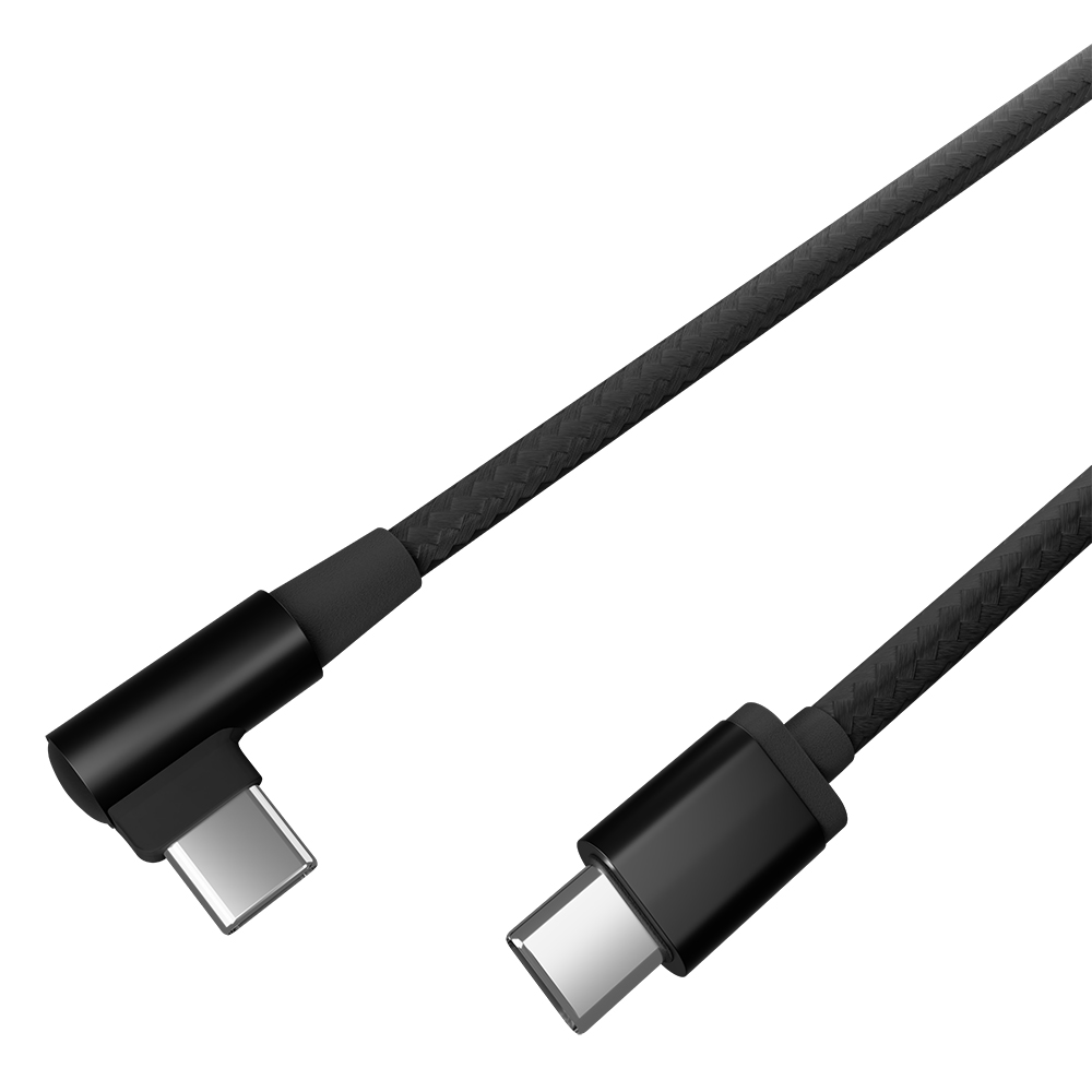 Cablexpert Angled Cotton Braided Type C Male-Male Cable 0.2m Black