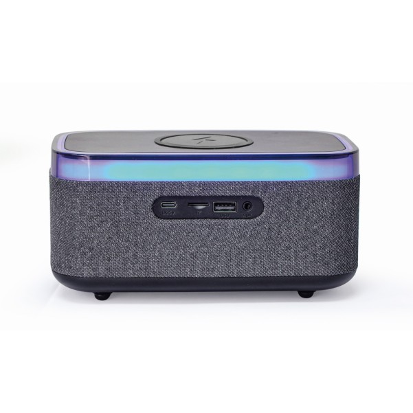 Gembird Digital Alarm Clock with Speaker & Wireless Charging Black