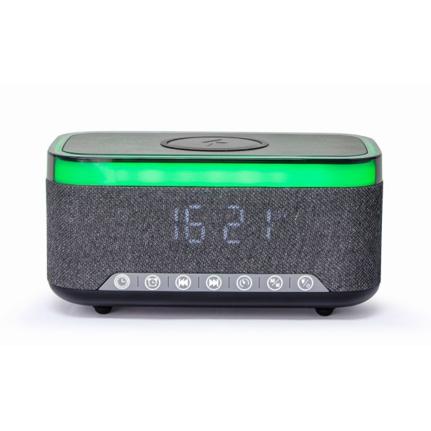 Gembird Digital Alarm Clock with Speaker & Wireless Charging Black