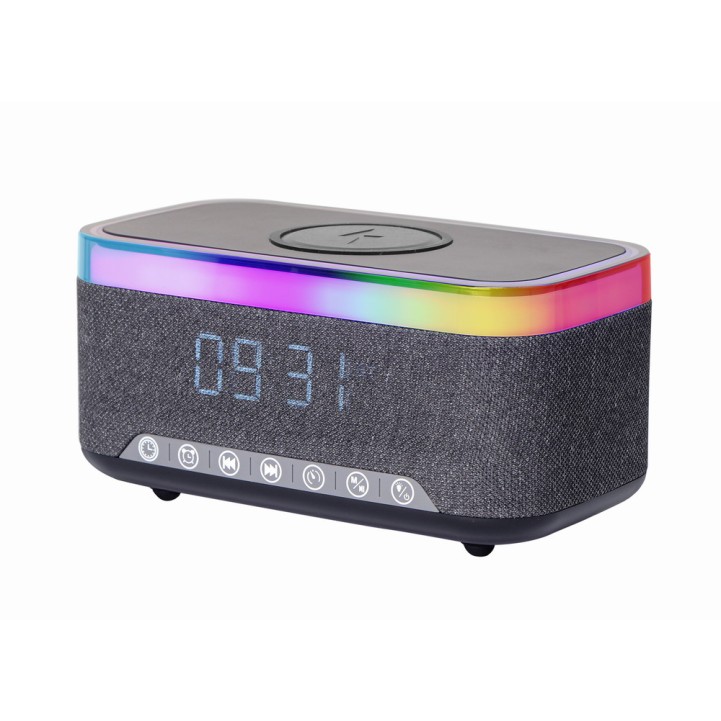 Gembird Digital Alarm Clock with Speaker & Wireless Charging Black