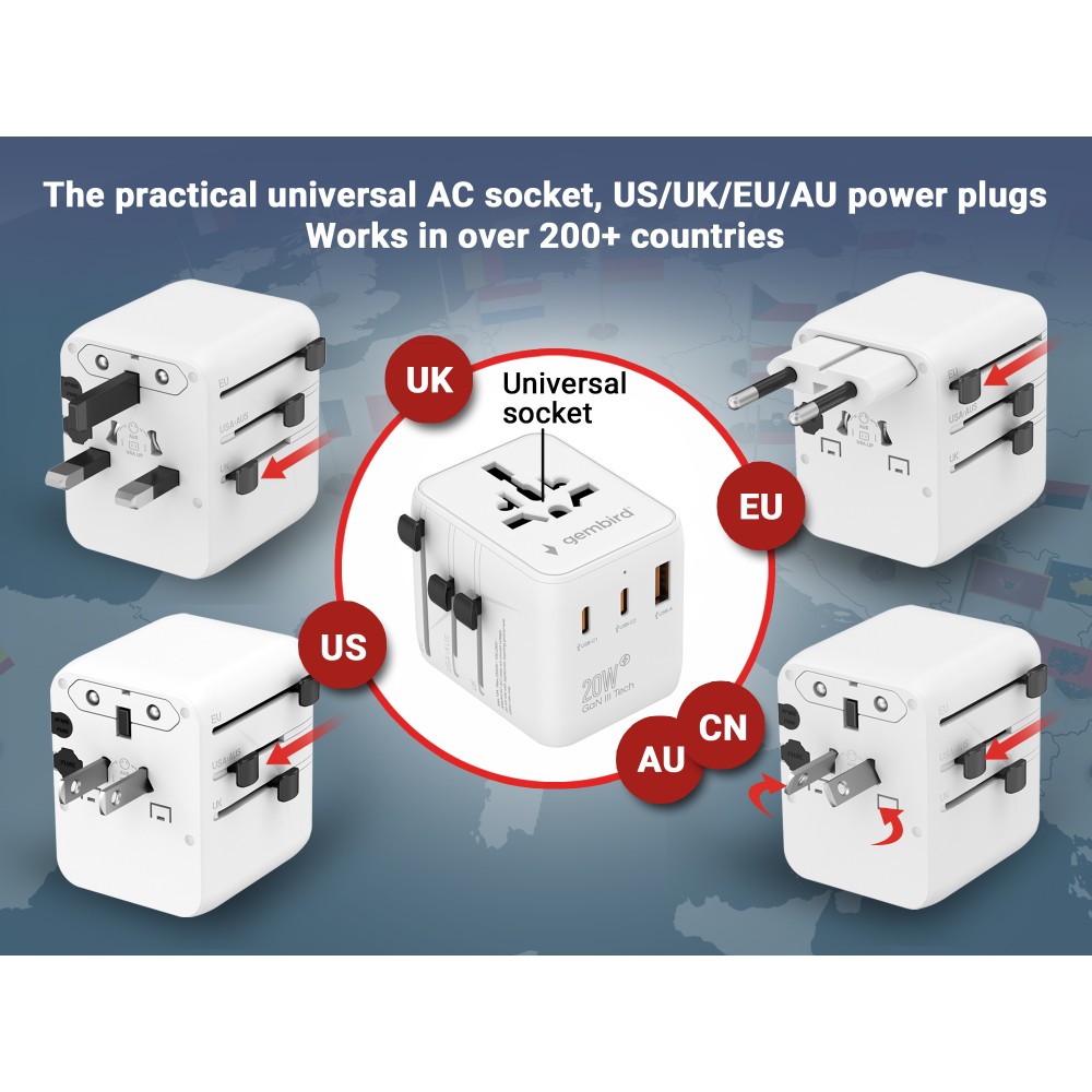 Gembird Universal Travel Power Adapter 20W White