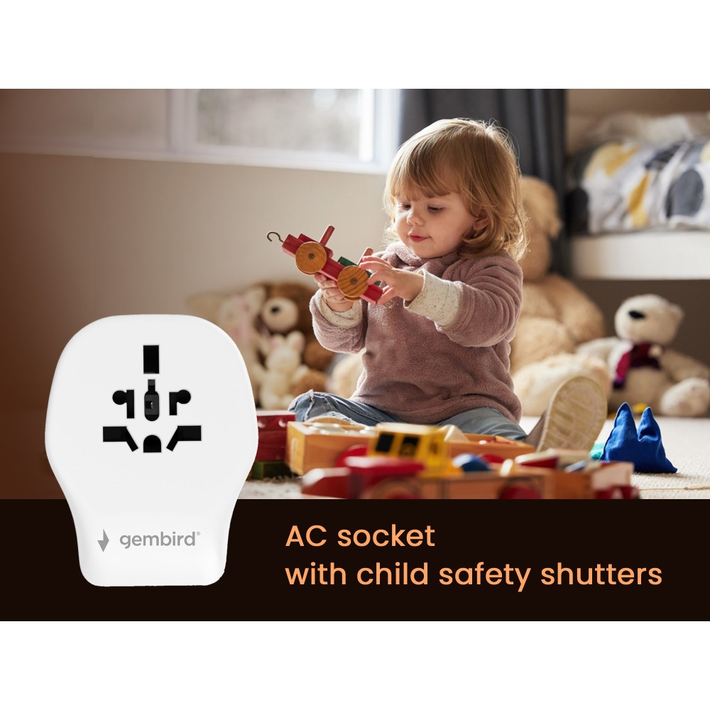 Gembird Universal Travel Power Adapter 20W White
