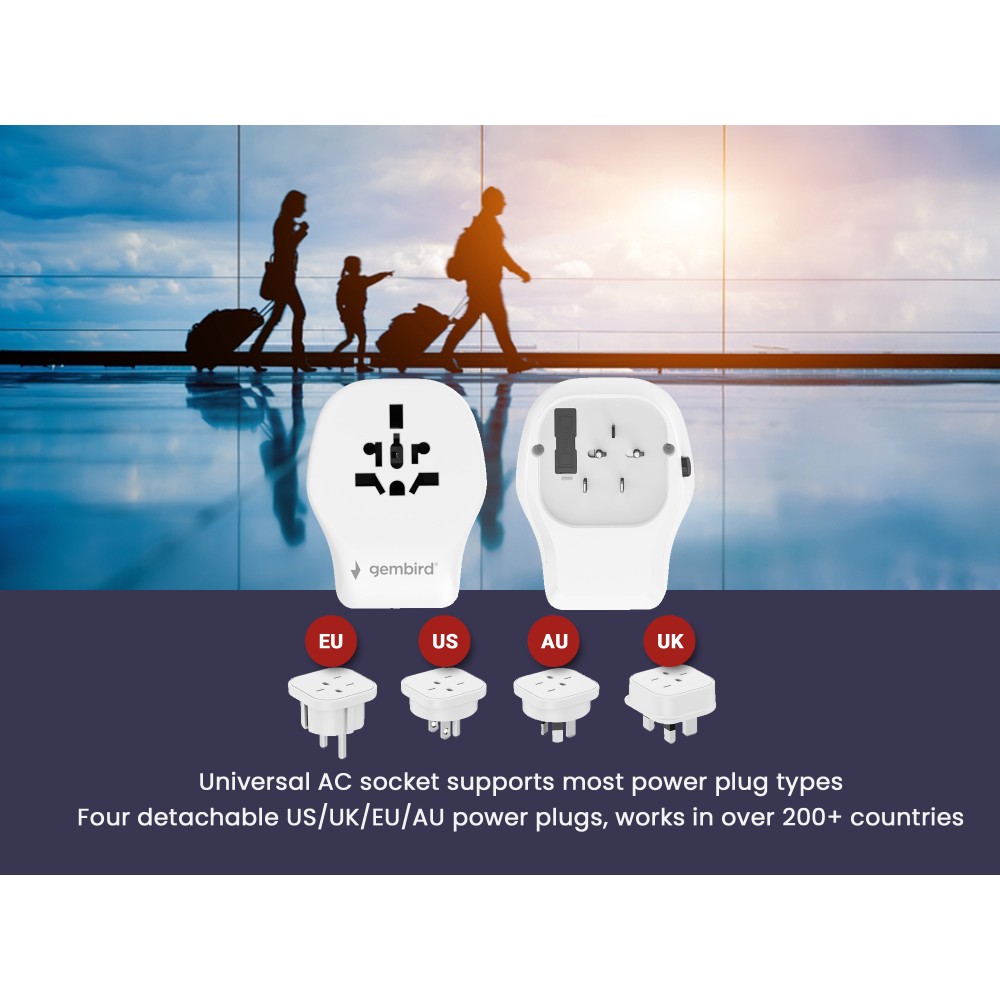 Gembird Universal Travel Power Adapter 20W White